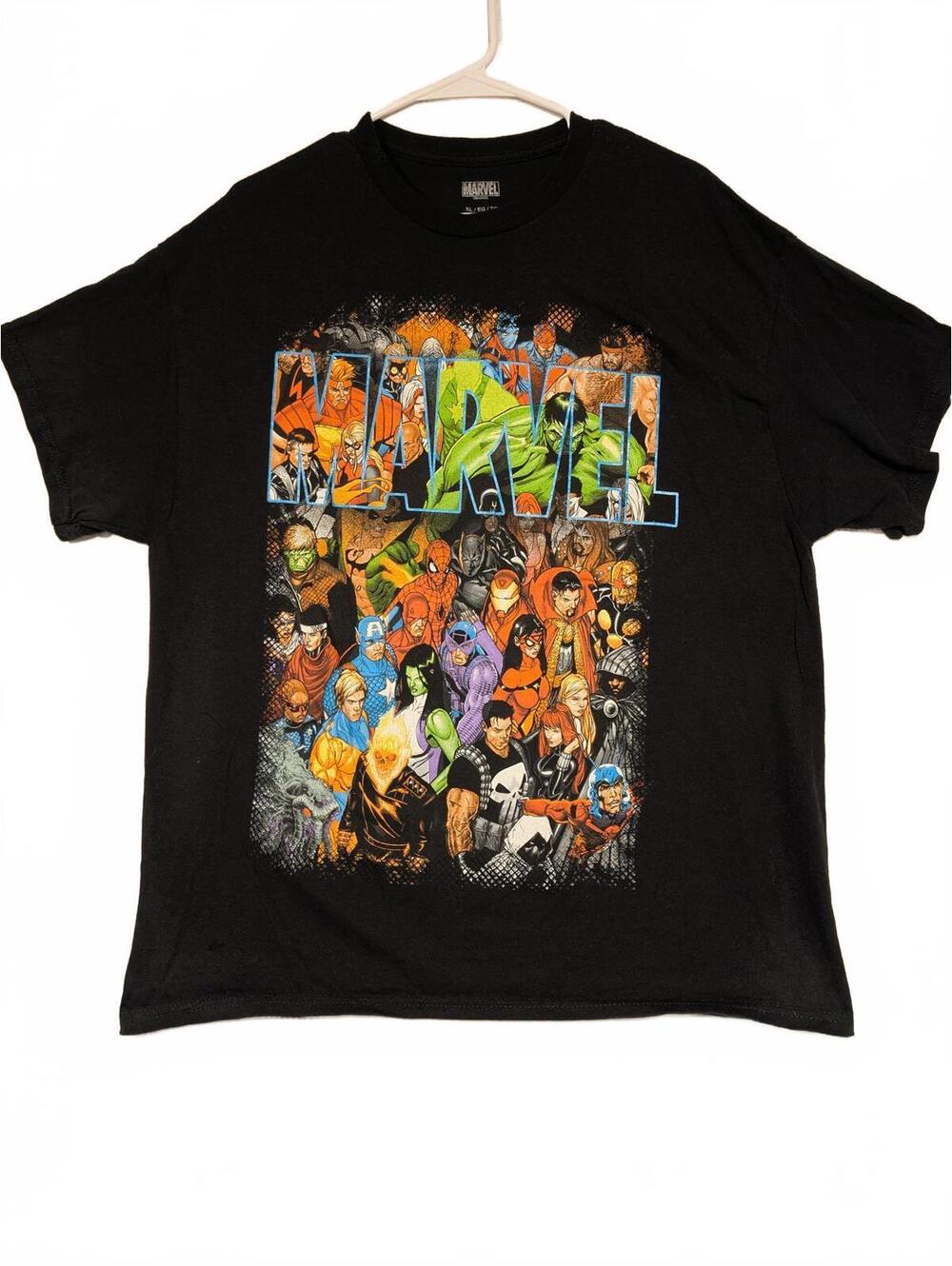 Marvel Superheroes Comic Book Graphic Tee Black Avengers Hulk Mens Large
